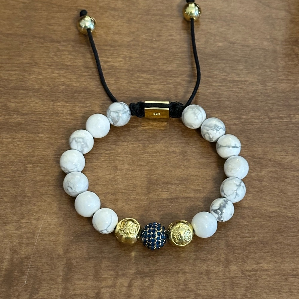 NIALAYA Blue CZ Howlite Beaded Bracelet 925